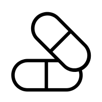 Outline of two black supplement capsules on white background